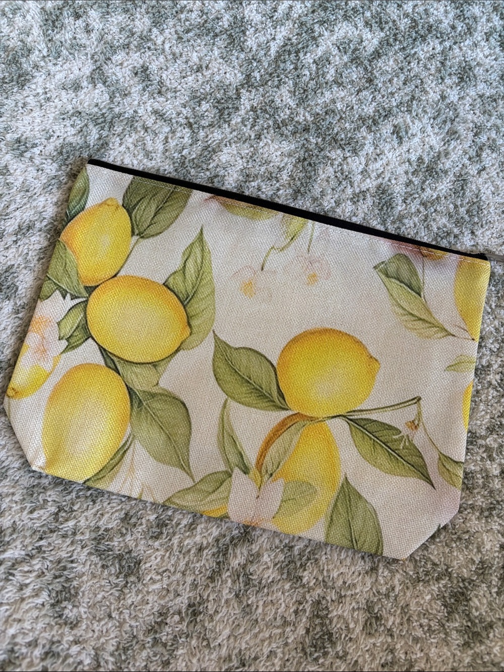 Lemon Print Poly Canvas Cosmetics Bag Zip Pouch Large NWT 10.5x7.5”x2.50”